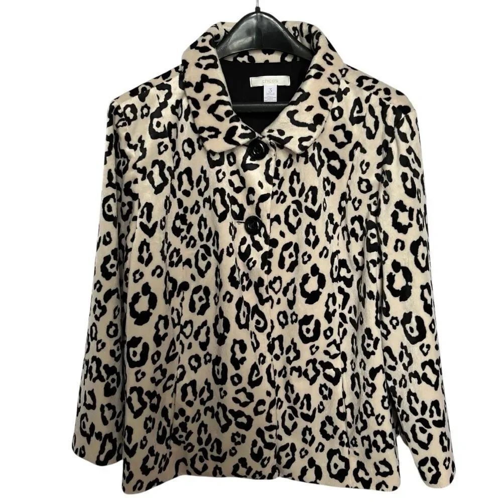 Chico's Women's Faux Fur Cape/Jacket Animal Print Beige/Black Size 3(16-18)
